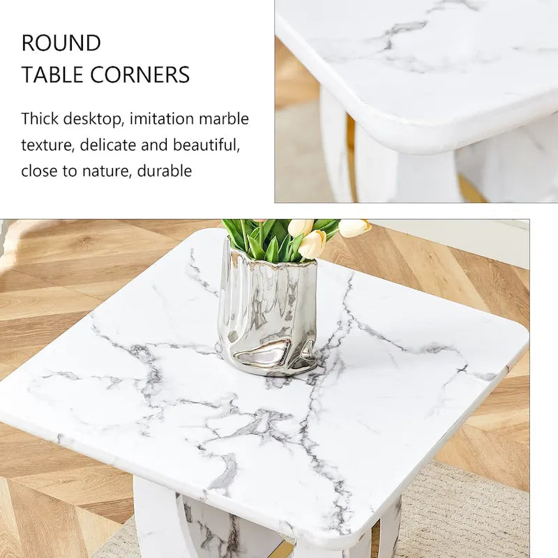 23.6" Modern Square Coffee Table with Gold Decorative Strips