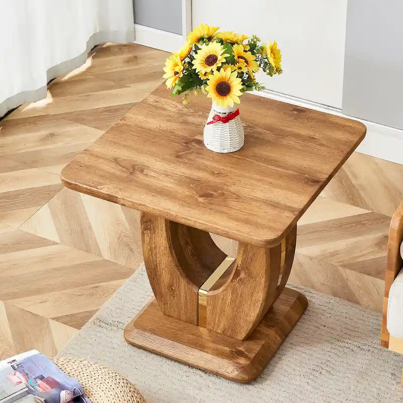 23.6" Modern Square Coffee Table with Gold Decorative Strips