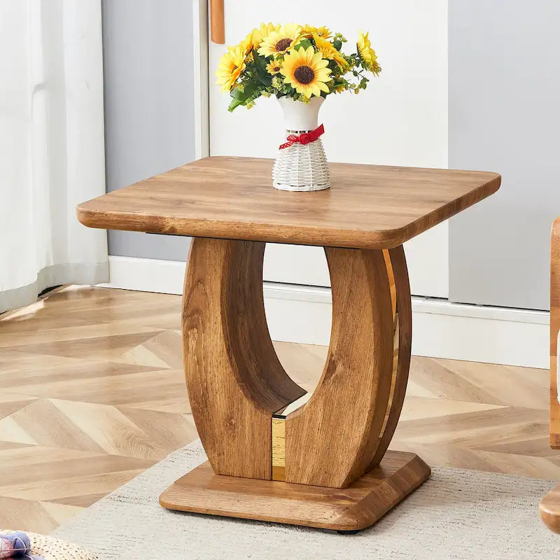 23.6" Modern Square Coffee Table with Gold Decorative Strips