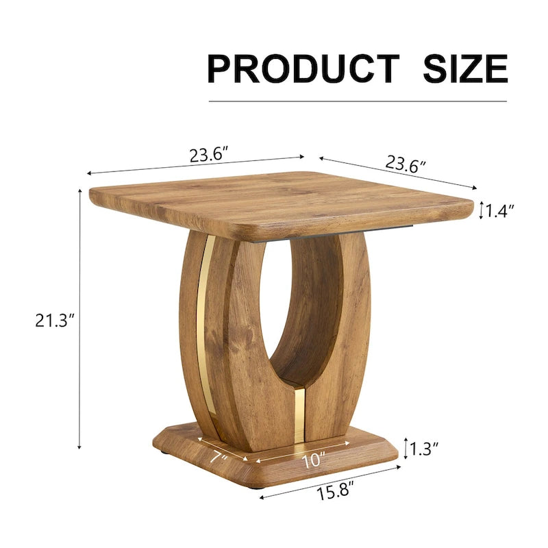 23.6" Modern Square Coffee Table with Gold Decorative Strips