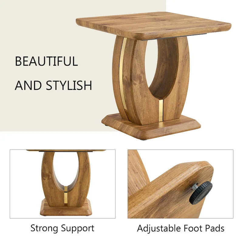 23.6" Modern Square Coffee Table with Gold Decorative Strips