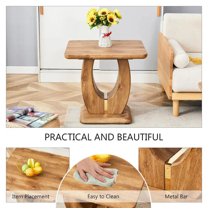 23.6" Modern Square Coffee Table with Gold Decorative Strips