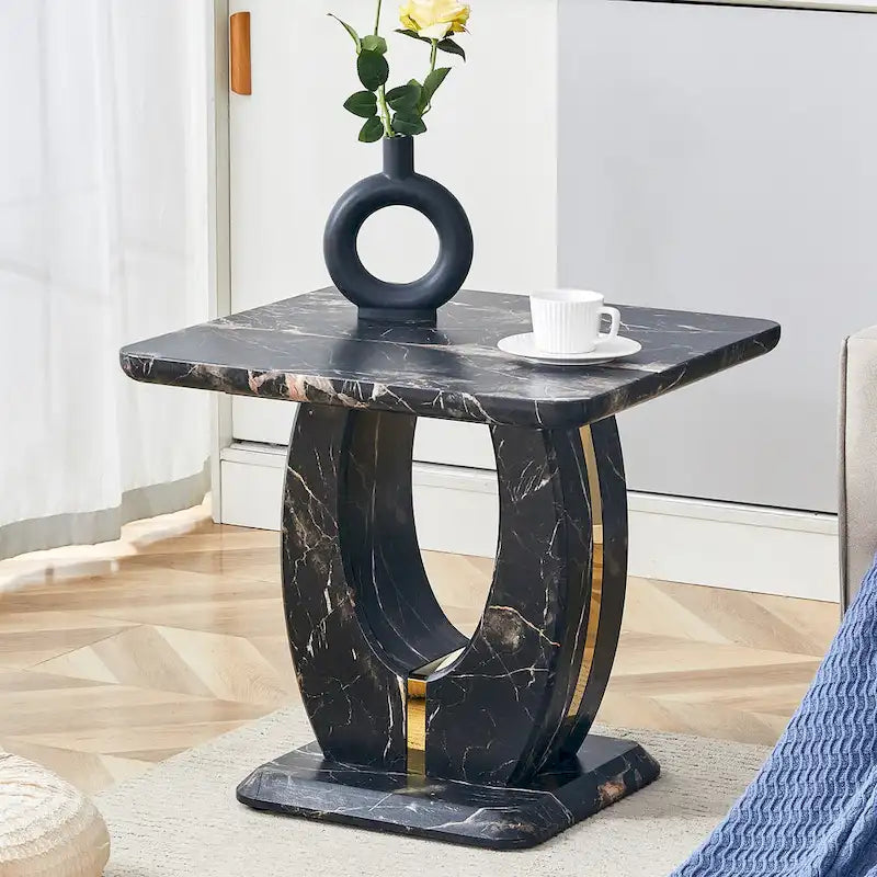 23.6" Modern Square Coffee Table with Gold Decorative Strips