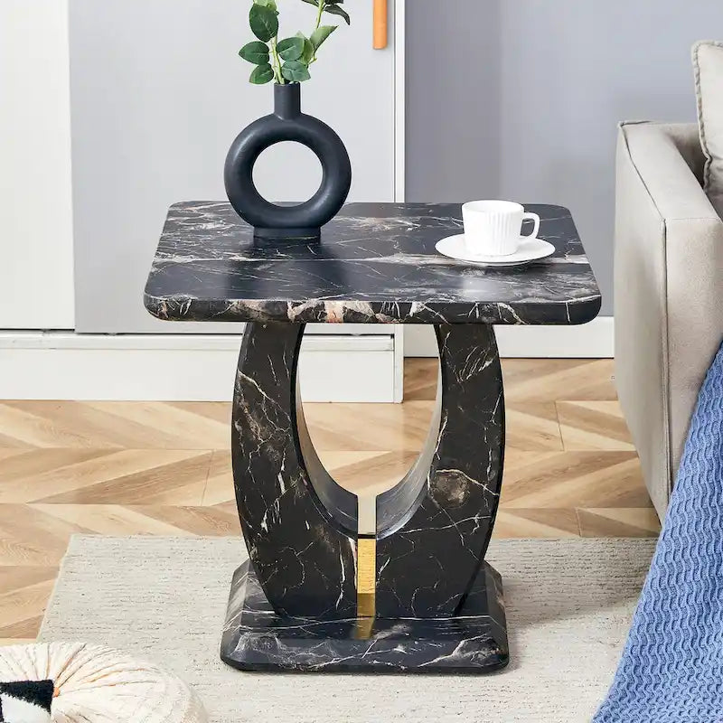 23.6" Modern Square Coffee Table with Gold Decorative Strips