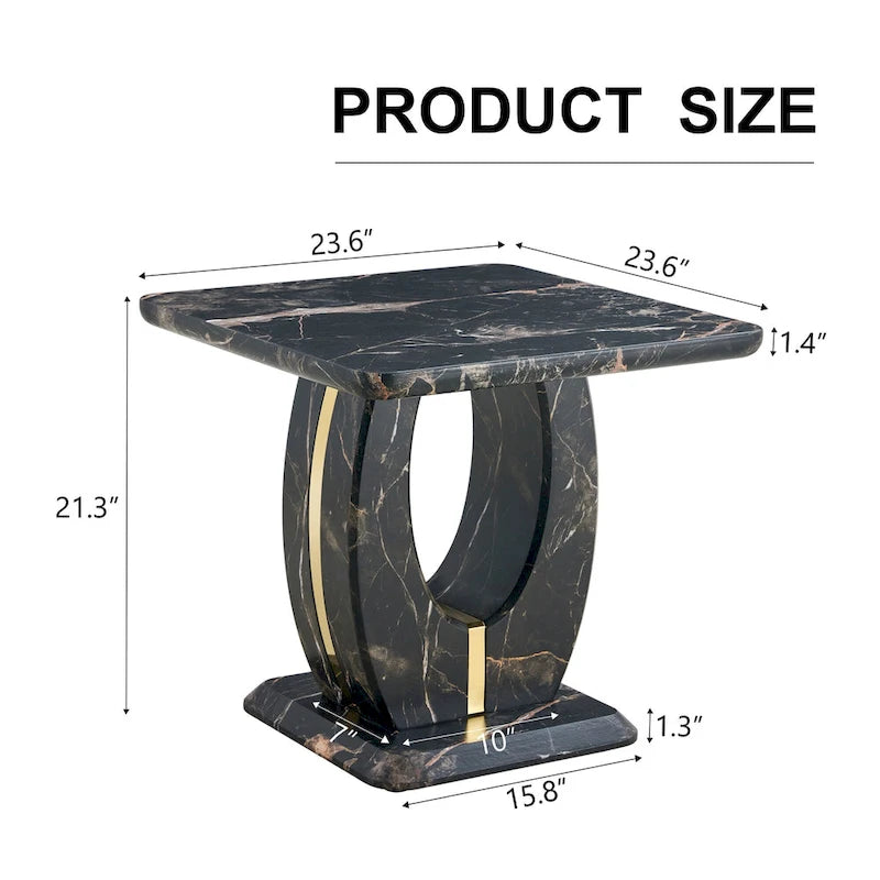 23.6" Modern Square Coffee Table with Gold Decorative Strips
