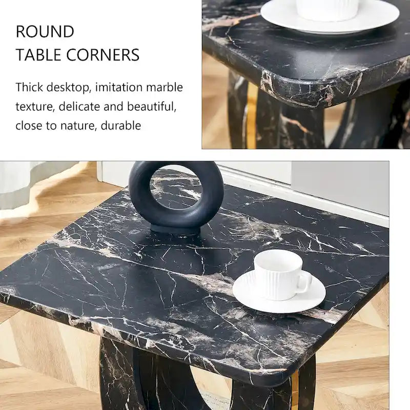 23.6" Modern Square Coffee Table with Gold Decorative Strips
