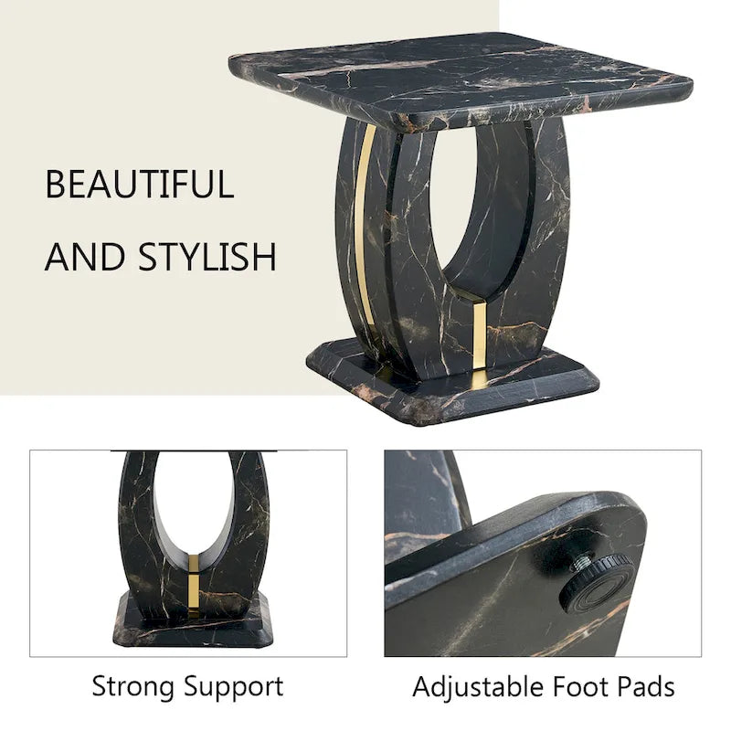 23.6" Modern Square Coffee Table with Gold Decorative Strips