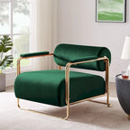 31 Wide Futuristic Velvet Armchair with Glossy Gold Frame & Cylindrical Backrest
