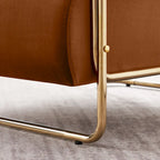 31 Wide Futuristic Velvet Armchair with Glossy Gold Frame & Cylindrical Backrest