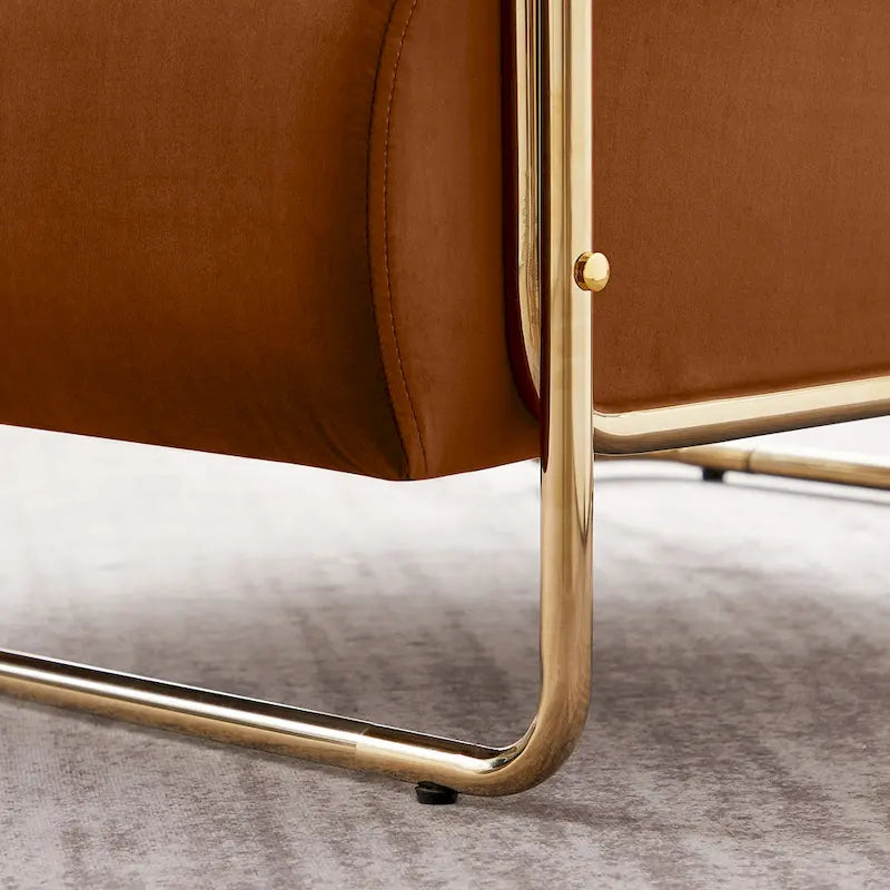 31 Wide Futuristic Velvet Armchair with Glossy Gold Frame & Cylindrical Backrest