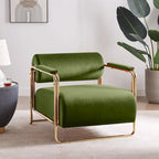 31 Wide Futuristic Velvet Armchair with Glossy Gold Frame & Cylindrical Backrest
