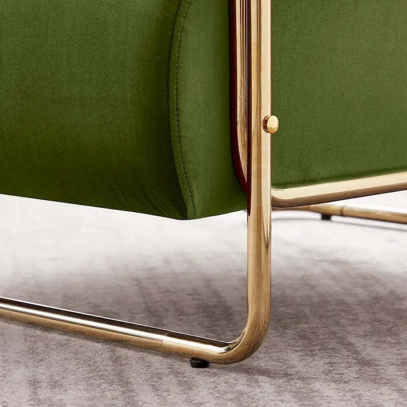 31 Wide Futuristic Velvet Armchair with Glossy Gold Frame & Cylindrical Backrest