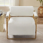 31 Wide Futuristic Velvet Armchair with Glossy Gold Frame & Cylindrical Backrest