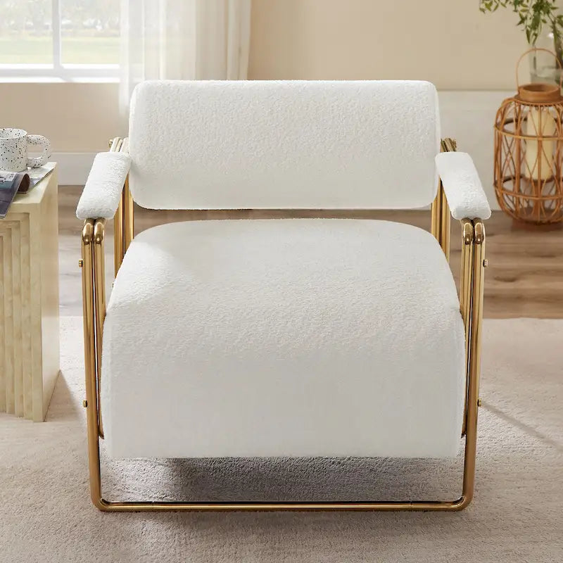 31 Wide Futuristic Velvet Armchair with Glossy Gold Frame & Cylindrical Backrest