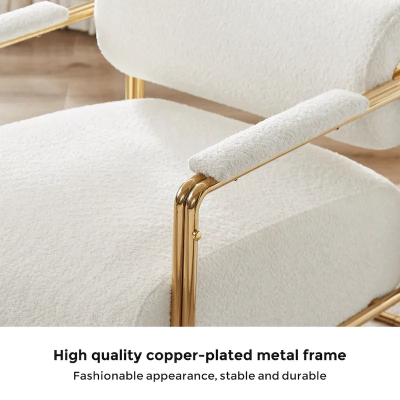 31 Wide Futuristic Velvet Armchair with Glossy Gold Frame & Cylindrical Backrest