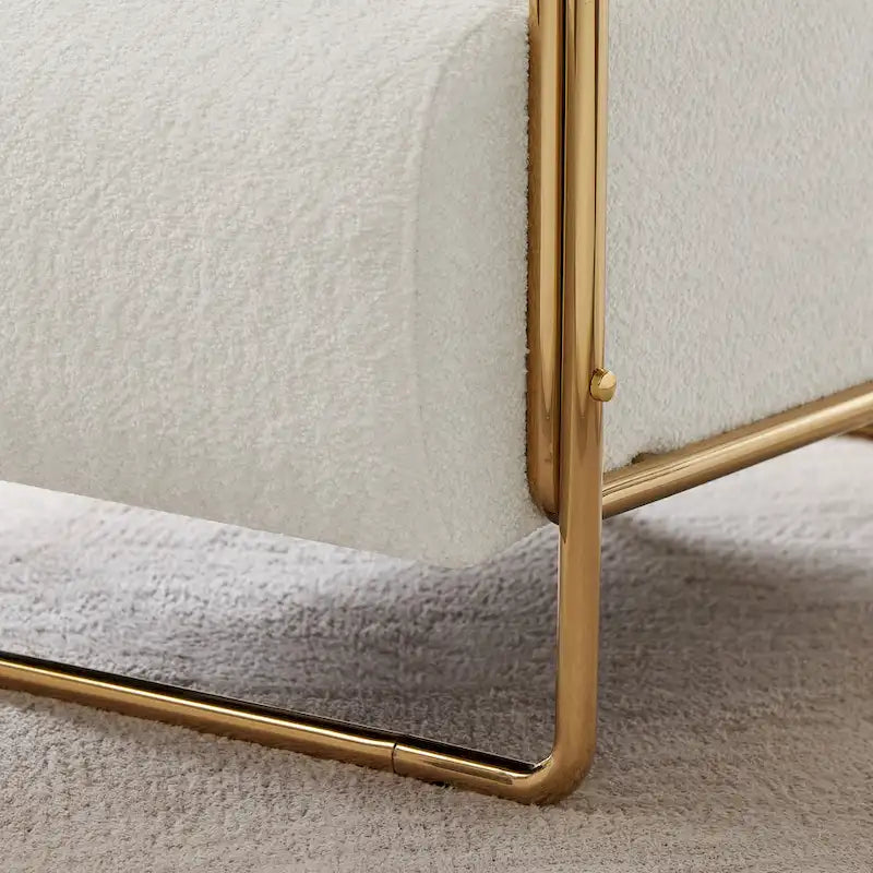 31 Wide Futuristic Velvet Armchair with Glossy Gold Frame & Cylindrical Backrest