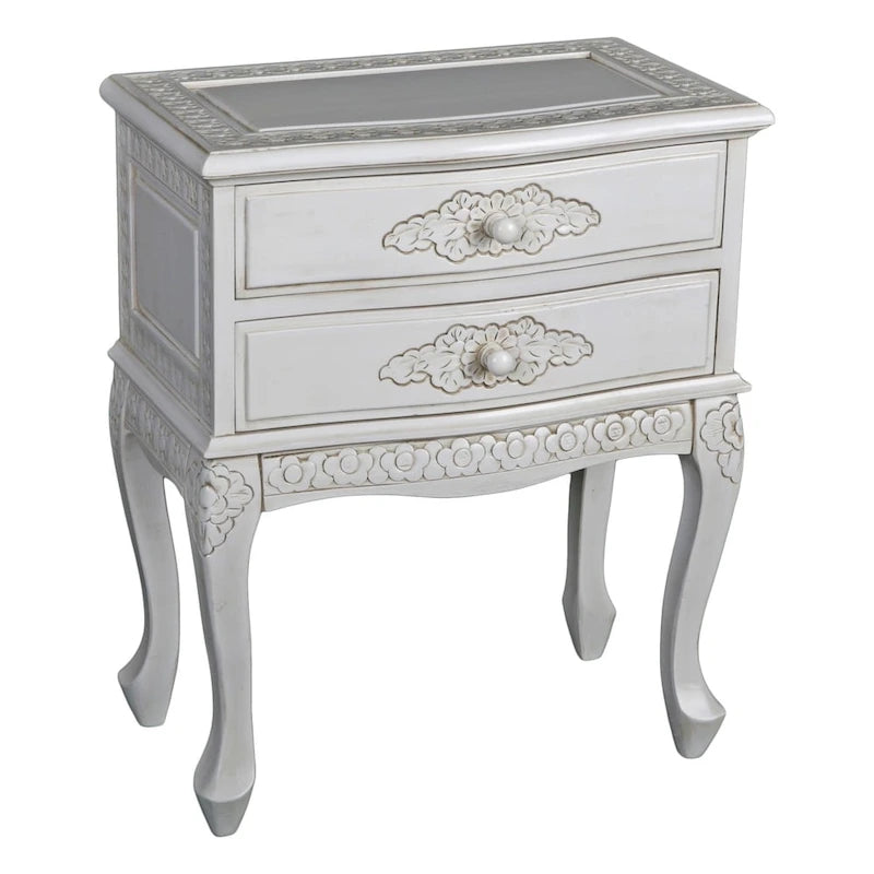 Carved 2-Drawer End Table