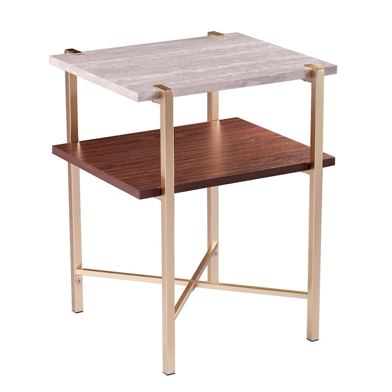 Square Faux Marble Side Table with Storage