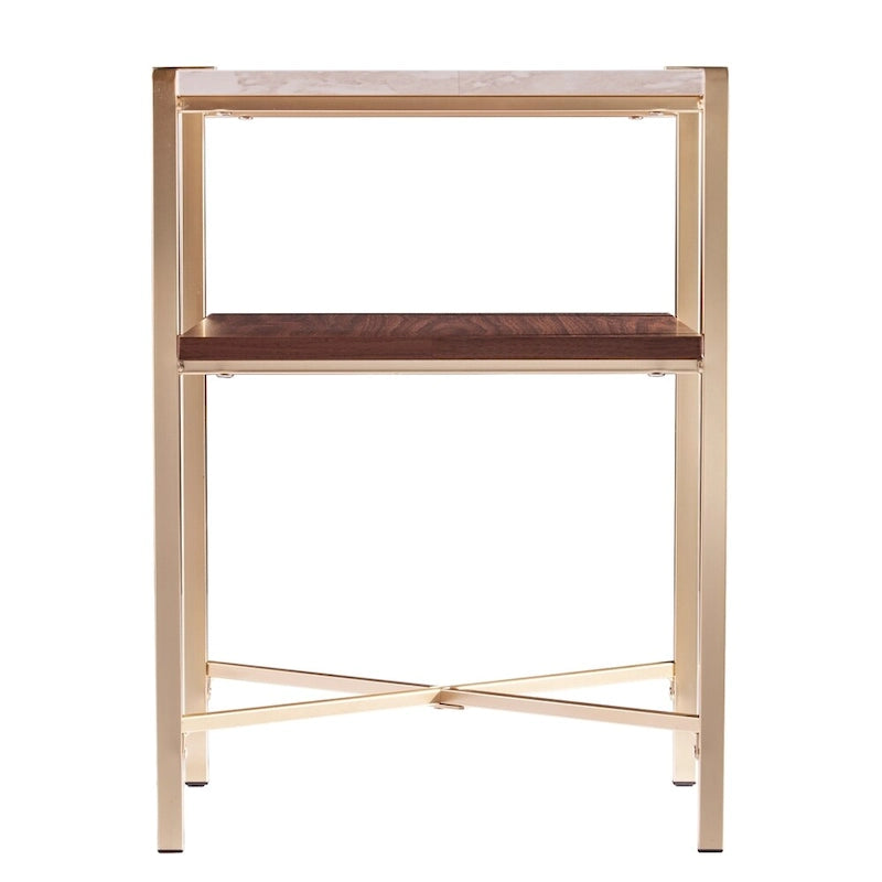 Square Faux Marble Side Table with Storage