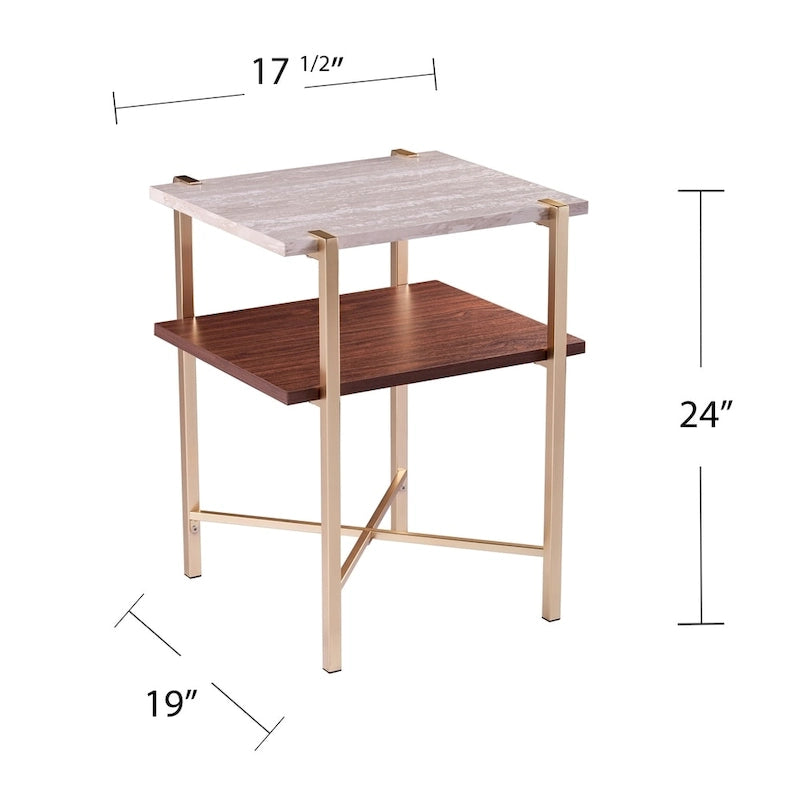 Square Faux Marble Side Table with Storage