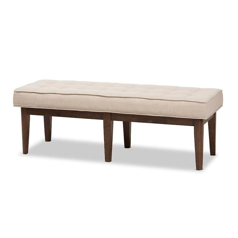 Mid-Century Fabric Button-Tufted Bench