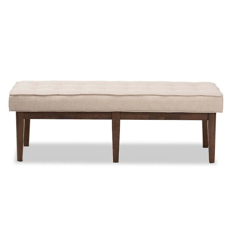 Mid-Century Fabric Button-Tufted Bench