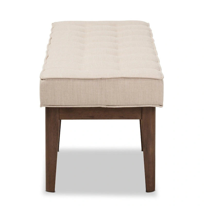 Mid-Century Fabric Button-Tufted Bench