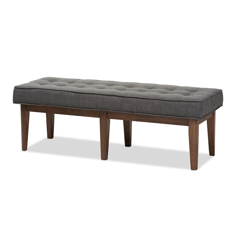 Mid-Century Fabric Button-Tufted Bench