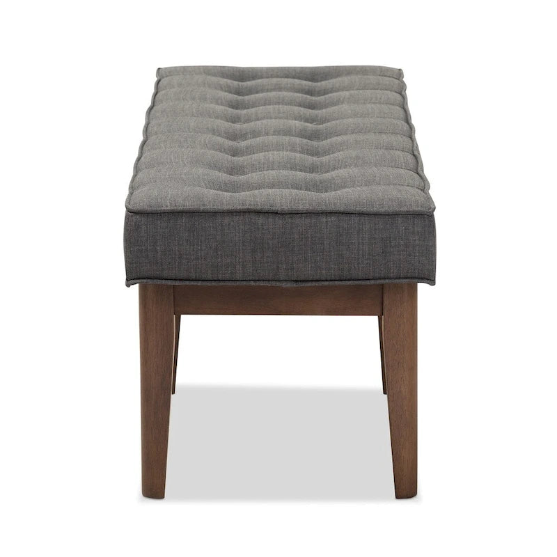 Mid-Century Fabric Button-Tufted Bench