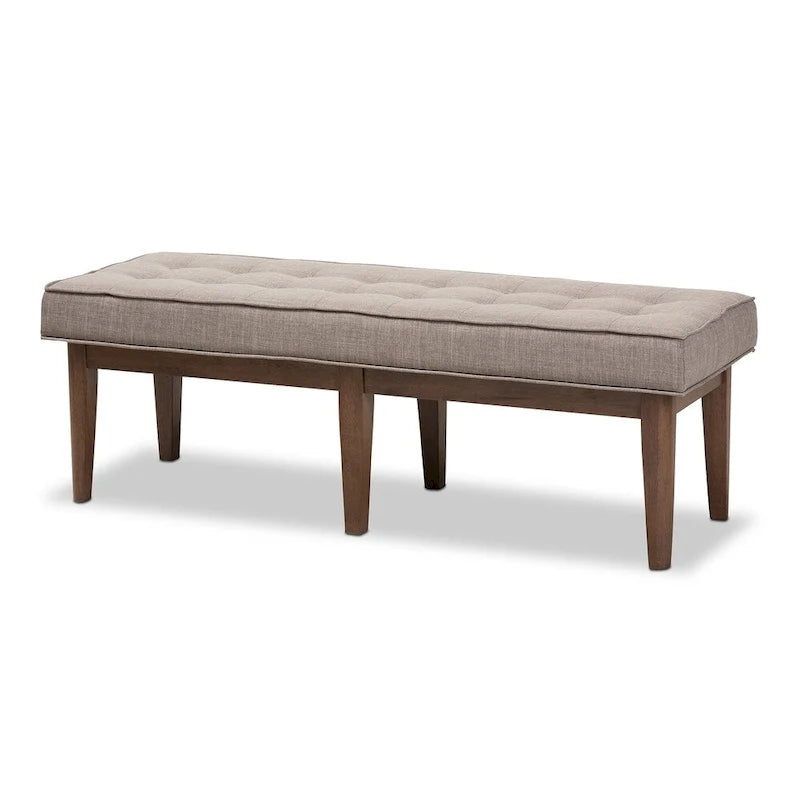 Mid-Century Fabric Button-Tufted Bench
