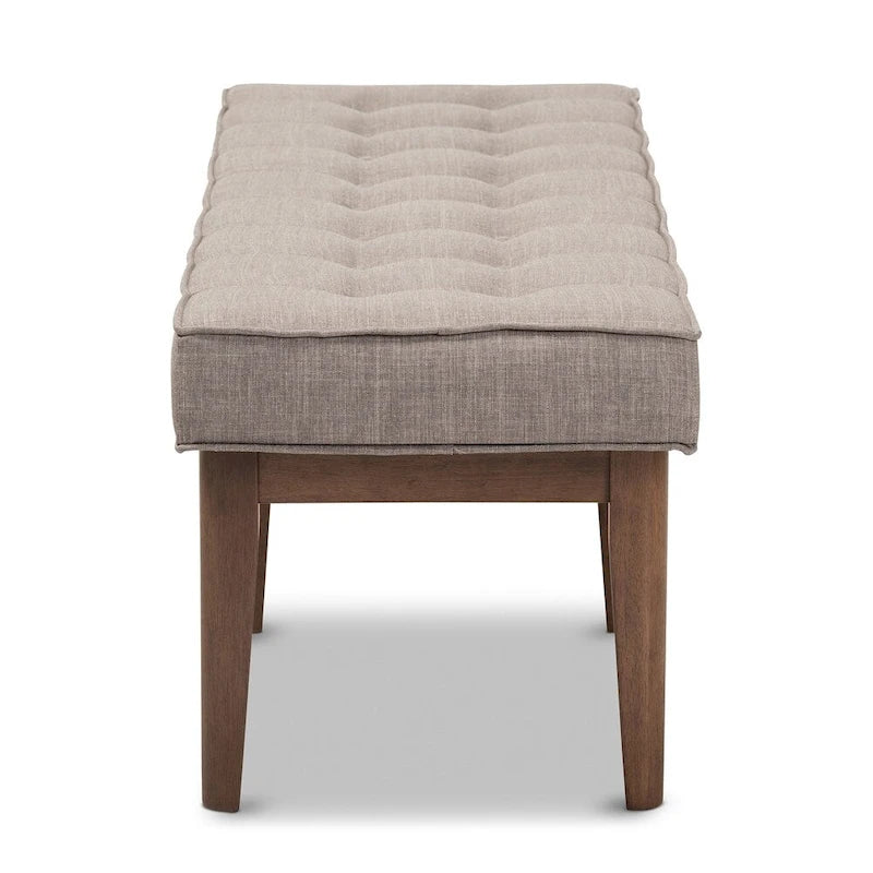 Mid-Century Fabric Button-Tufted Bench