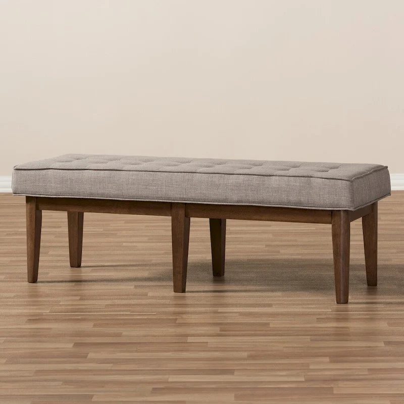 Mid-Century Fabric Button-Tufted Bench