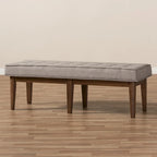 Mid-Century Fabric Button-Tufted Bench