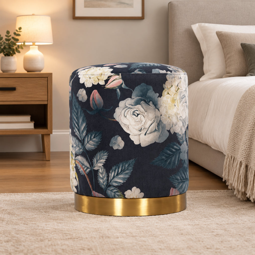 Opal Floral Velvet Ottoman