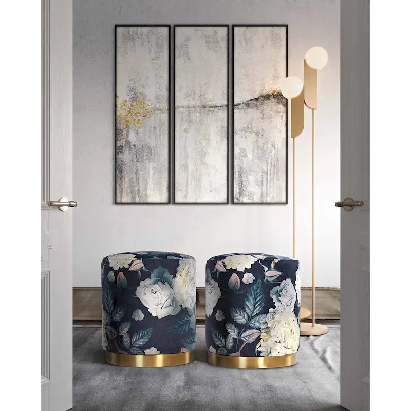 Floral Velvet Ottoman