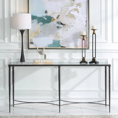 Iron & Glass Console Table - 63W x 30H x 14D