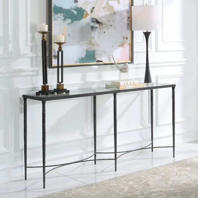 Iron & Glass Console Table - 63W x 30H x 14D