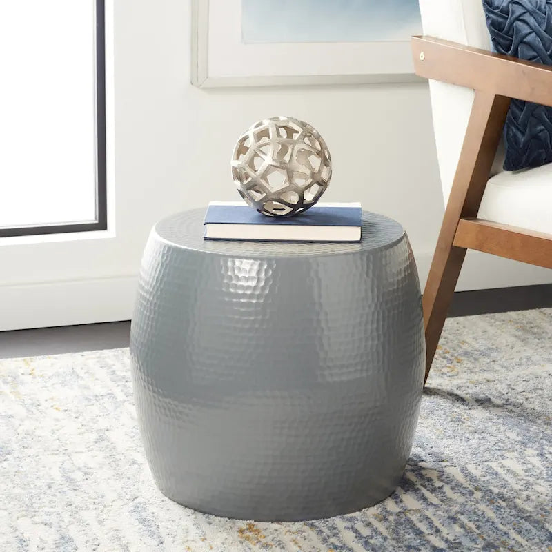 Silver Round Accent Stool - 15"W x 15"D x 16"H