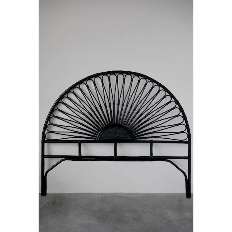 Rattan & Reclaimed Wood Sunburst Headboard