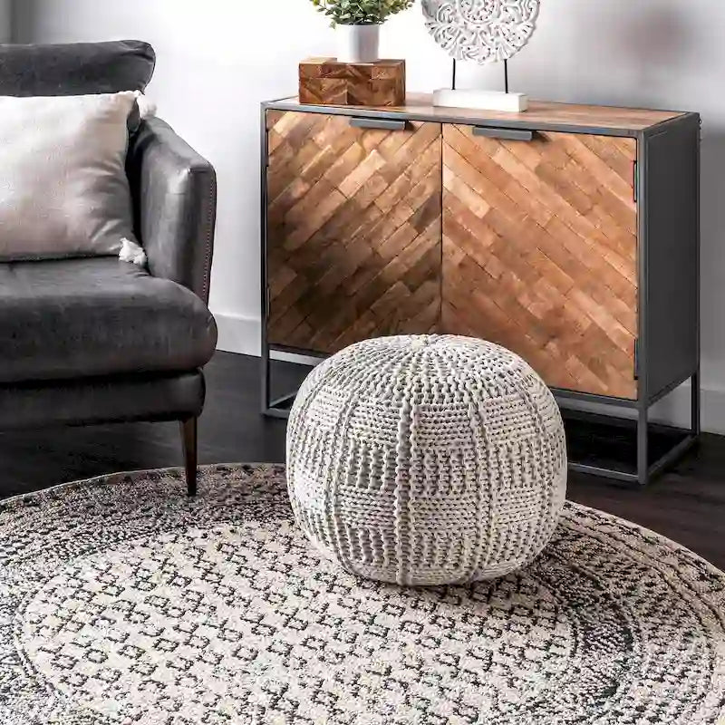 Casual Knitted Cotton Basketweave Pouf