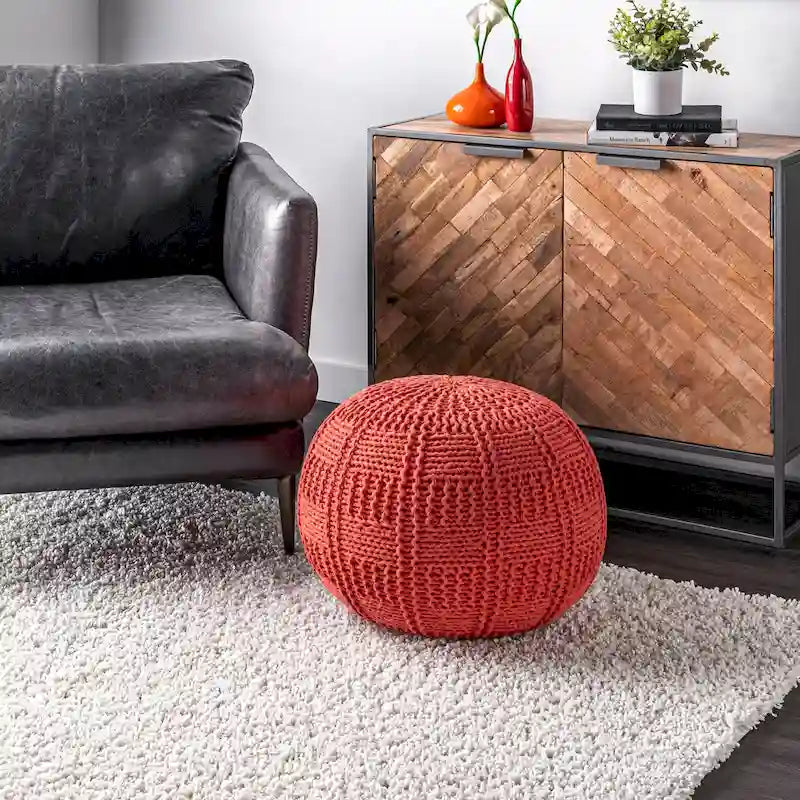 Casual Knitted Cotton Basketweave Pouf