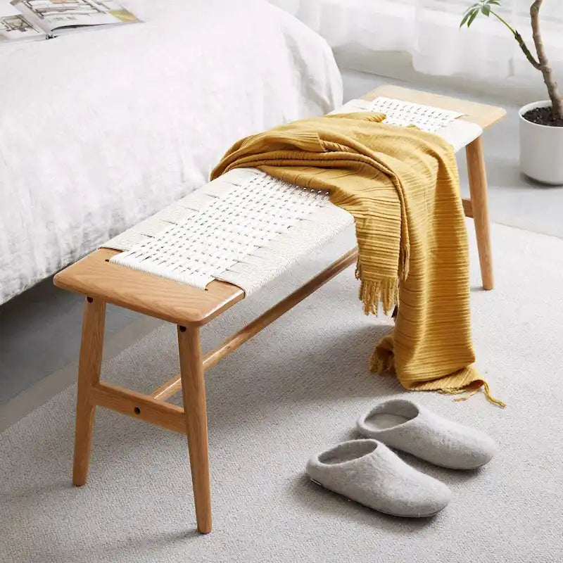 Natural Oak Wood Bench for Living Room, Bedroom & Bathroom