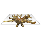 Teak Wood Root Coffee Table with 55-Inch Square Glass Top