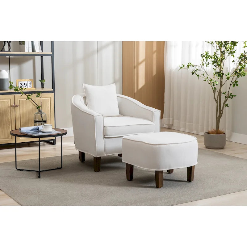 Mid-Century Barrel Accent Chair with Ottoman