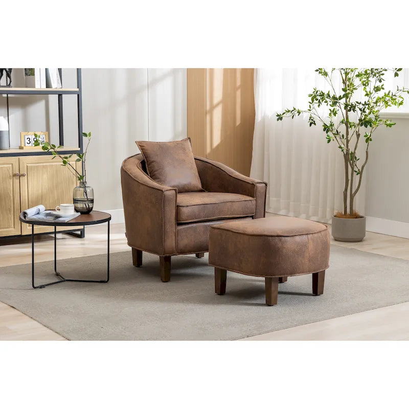 Mid-Century Barrel Accent Chair with Ottoman