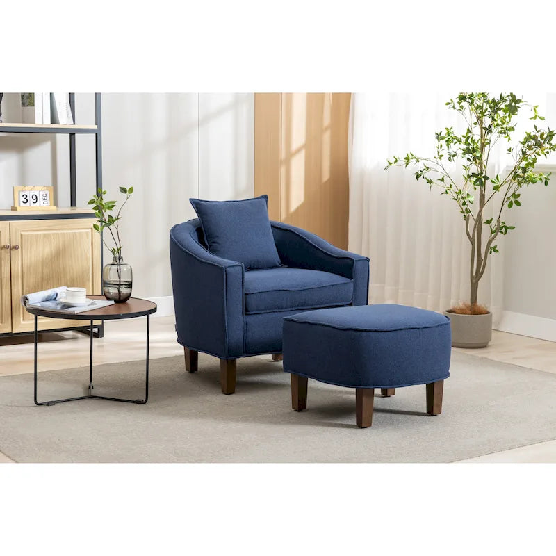Mid-Century Barrel Accent Chair with Ottoman