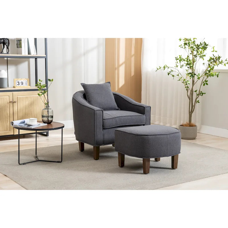 Mid-Century Barrel Accent Chair with Ottoman