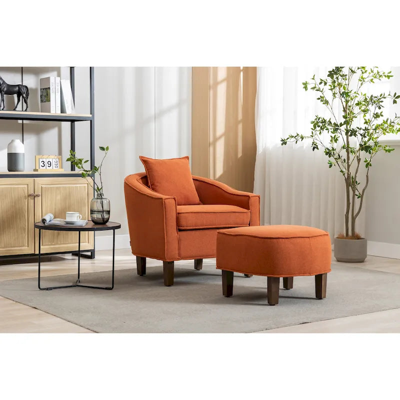 Mid-Century Barrel Accent Chair with Ottoman