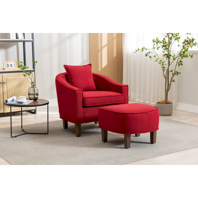 Mid-Century Barrel Accent Chair with Ottoman