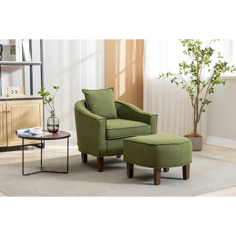 Mid-Century Barrel Accent Chair with Ottoman